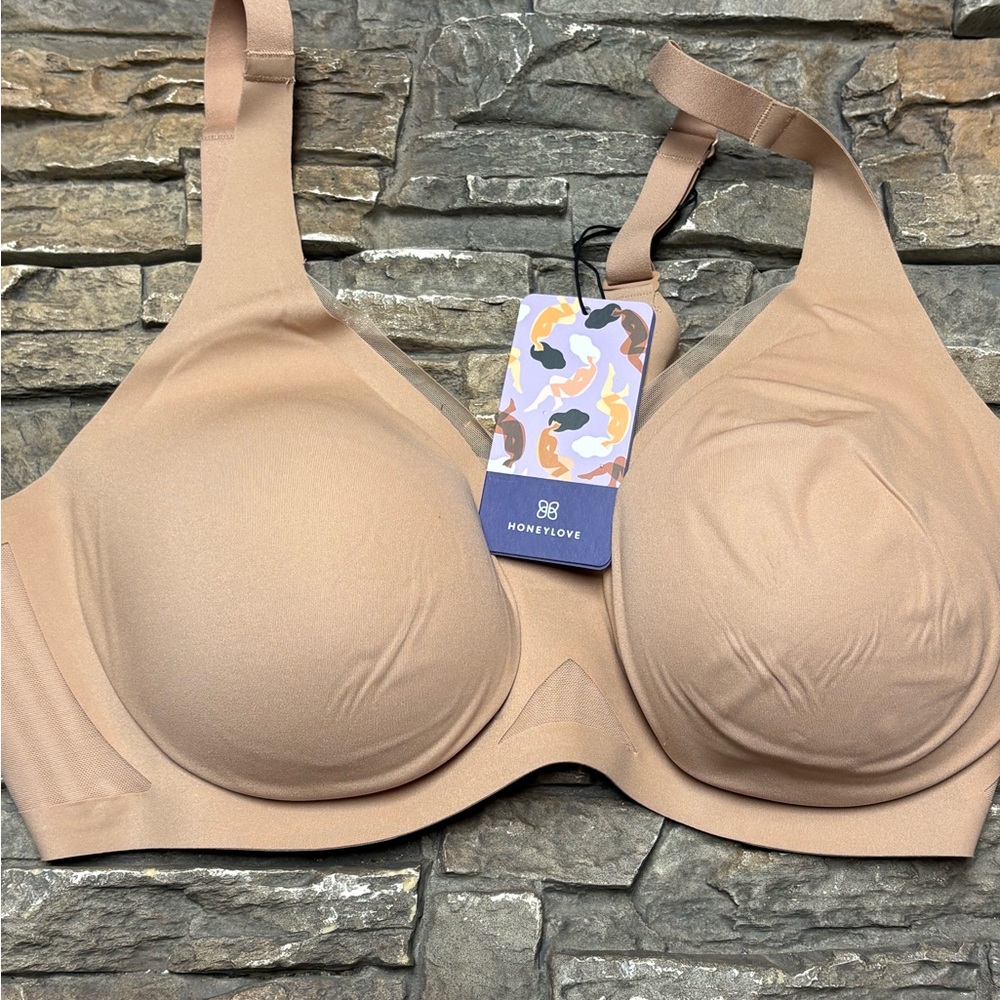 Honeylove Crossover V Neck Bra Sz 38 D/DD (E) Sand NWT BRBR00018